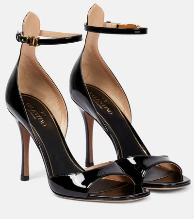 Valentino Garavani Vlogo Patent Leather Sandals In Black