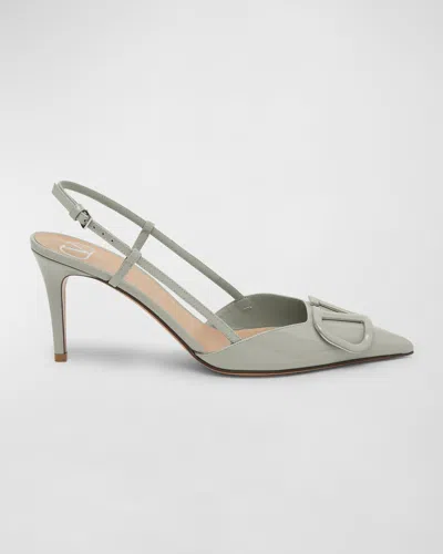 Valentino Garavani Vlogo Patent Slingback Pumps In Opal Grey