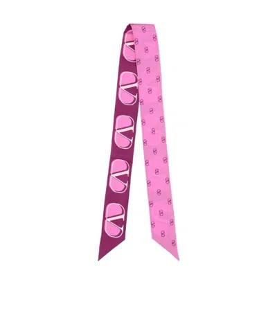 Valentino Vlogo Pattern Silk Scarf In Pink