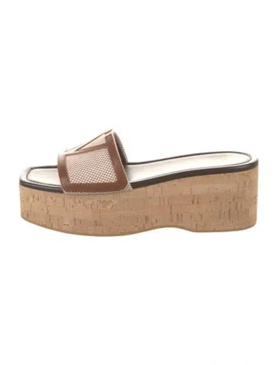 Pre-owned Valentino Garavani Vlogo Patterned Slides In Neutral