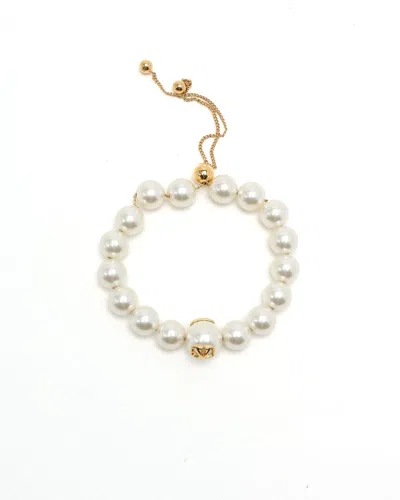Pre-owned Valentino Garavani Valentino Vlogo Pearl Bracelet In White