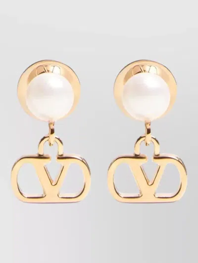 Valentino Garavani Vlogo Pearl Detail Logo Stud Earrings In Gold
