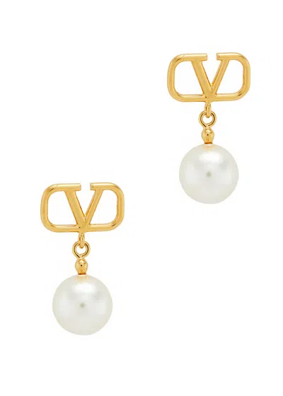Valentino Garavani Vlogo Pearl-embellished Drop Earrings In Gold
