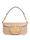 Valentino Vlogo Pearl-embellished Leather Shoulder Bag In Pink