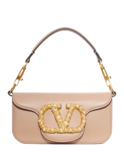 Valentino Garavani Vlogo Pearl-embellished Leather Shoulder Bag In Pink