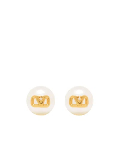 Valentino Garavani Vlogo Pearl Stud Earrings In White
