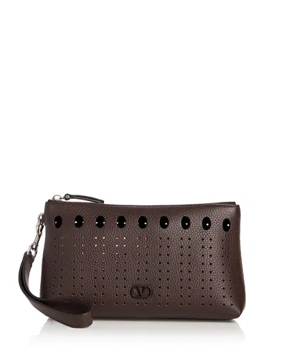 Valentino Garavani Vlogo Perforated Leather Pochette Pouch In Brown