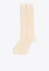 Valentino Ivory White Knitted Cotton Socks With Vlogo Signature In White
