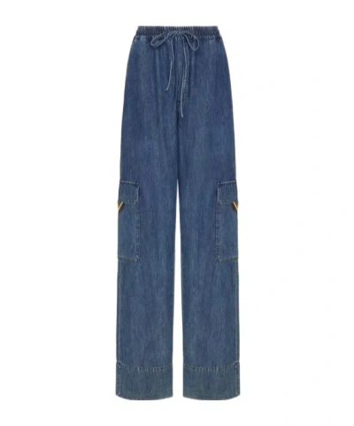 Valentino Vlogo-plaque Cargo Jeans In Blue