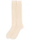 Valentino Perforated Cotton Socks With V-logo In Neutrals