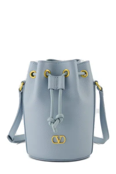 Valentino Garavani Valentino Vlogo Plaque Drawstring Bucket Bag In Blue