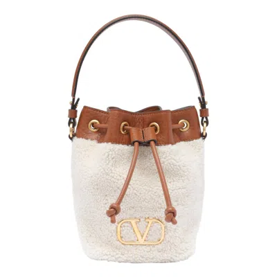 Valentino Garavani Valentino Vlogo Plaque Drawstring Bucket Bag In White
