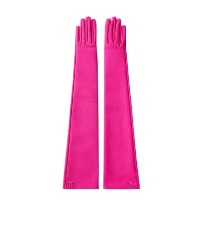Valentino Garavani Vlogo-plaque Elbow-length Gloves In Pink