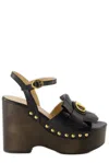 Valentino Garavani Vlogo Signature Calfskin Clog Sandal With Fringes 120mm In Black