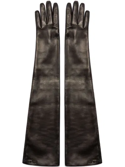 Valentino Garavani Vlogo Plaque Lambskin Gloves In Black
