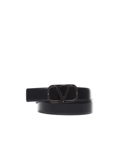 Valentino Garavani Vlogo-plaque Leather Belt In Black