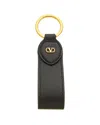 Valentino Vlogo Plaque Leather Keychain In Black