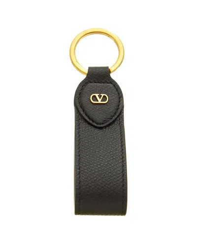 Valentino Garavani Valentino Vlogo Plaque Leather Keychain In Black