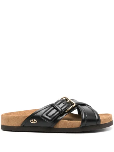 Valentino Garavani Vlogo Cross-over Strap Leather Sandals In Black