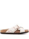 Valentino Velluto Leather Crisscross Buckle Sandals In Neutrals