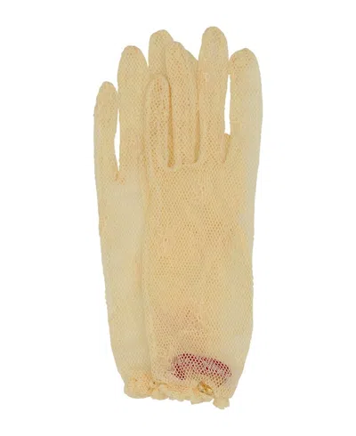 Valentino Garavani Valentino Vlogo Plaque Mesh Gloves In Neutral