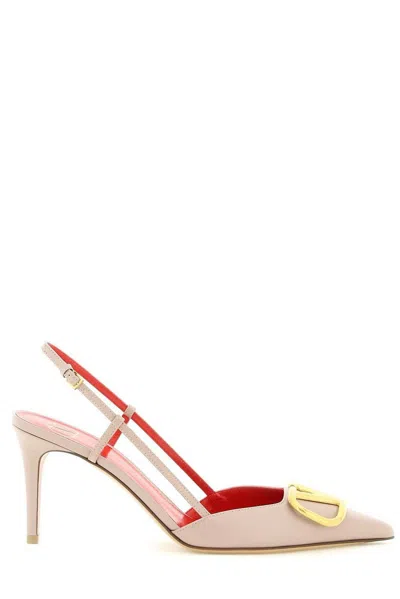 Valentino Garavani Vlogo Plaque Pointed Toe Slingback Pumps In Neutral