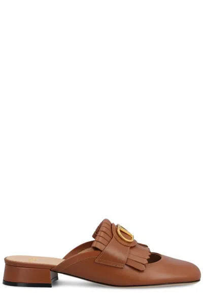 Valentino Garavani Vlogo Leather Mules In Brown