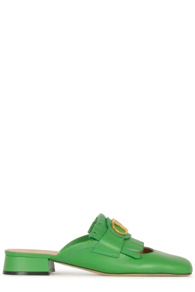 Valentino Garavani Vlogo Leather Mules In Green