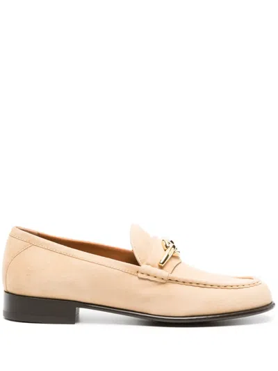 Valentino Garavani Vlogo-plaque Suede Loafers In Neutrals