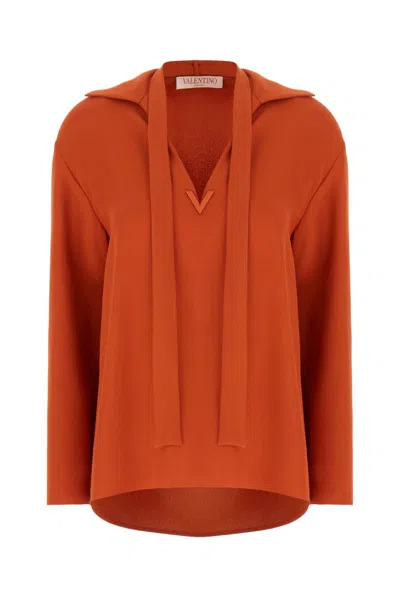 Valentino Vlogo Plaque V-neck Blouse In Orange