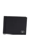 Valentino Garavani Vlogo Signature Grainy Calfskin Bi-fold Wallet With Money Clip In Black