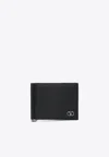 Valentino Vlogo Bi-fold Leather Wallet With Money Clip In Black
