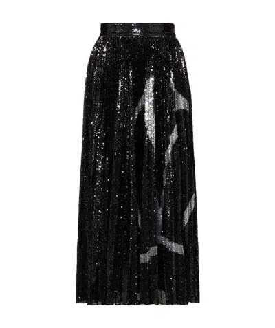 Valentino Vlogo Pleated Skirt In Black