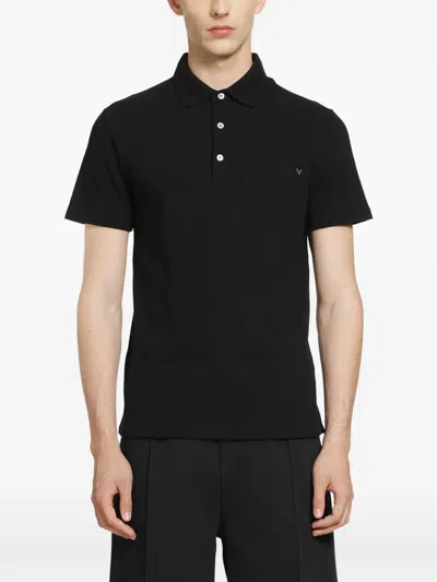 Valentino Vlogo Pocket Cotton Polo Shirt In Black