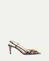 Valentino Floral Print Stiletto Heels With Gold Embellishment In Multicolor Nero