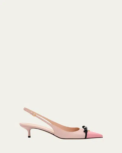VALENTINO GARAVANI VLOGO POINTED SLINGBACK LEATHER KITTEN PUMPS