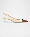 Valentino Slingback-pumps Bepointy 45 Aus Leder In Tobacco Ivory Nero