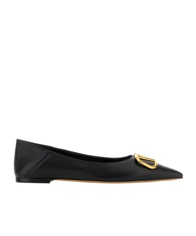 Valentino Garavani Vlogo Leather Ballerina Shoes In Black