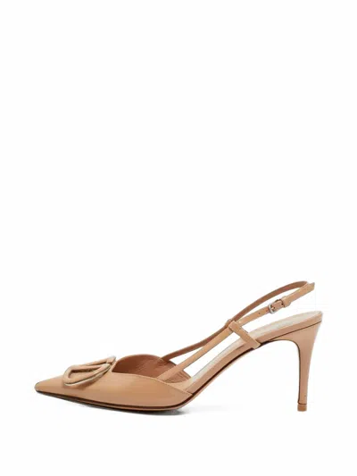 Pre-owned Valentino Garavani Vlogo Pointed Toe Slingback Pumps In Neutrals