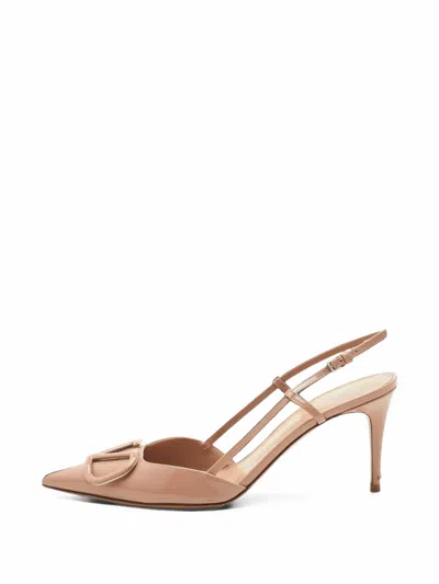 Pre-owned Valentino Garavani Vlogo Pointed-toe Slingback Pumps In Neutrals