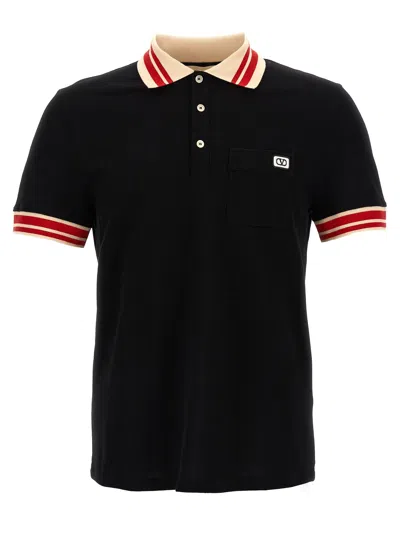 Valentino Cotton Piqué Polo Shirt With Vlogo Patch In Black