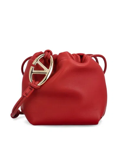 Valentino Garavani Valentino Vlogo Pouf Drawstring Mini Bucket Bag In Red