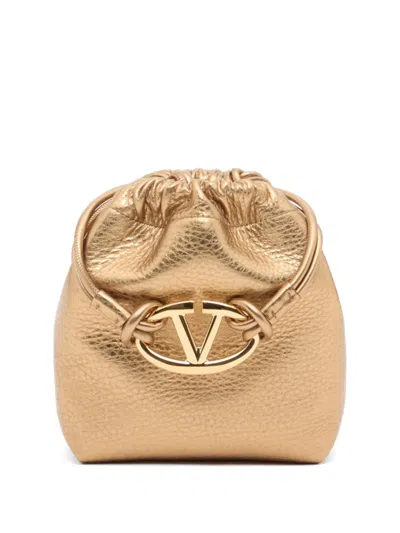 Valentino Garavani Vlogo Pouf Metallic Leather Mini Bucket Bag In Gold