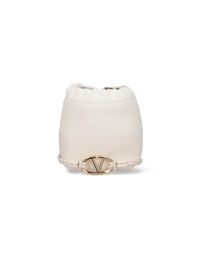 Valentino Garavani Mini Vlogo Bucket Bag With Pouf In White