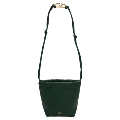 Pre-owned Valentino Garavani Vlogo Pouf Mini Shoulder Bag In Green Leather