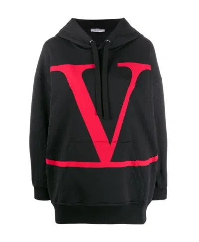 Valentino Vlogo Print Hoodie In Black