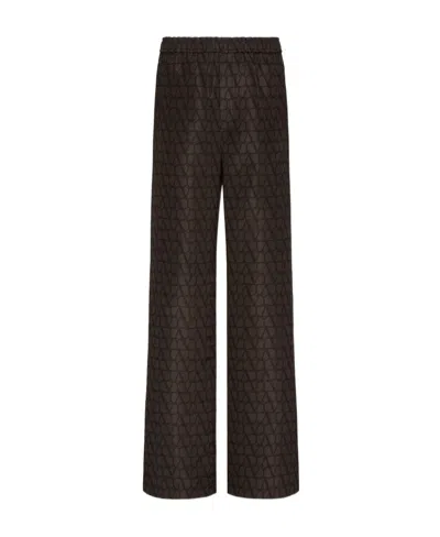 Valentino Vlogo-print Wide-leg Trousers In Black