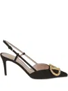 Valentino Sling Back Vlogo Signature T. 80 Vintage Brass Logo Jewel In Black