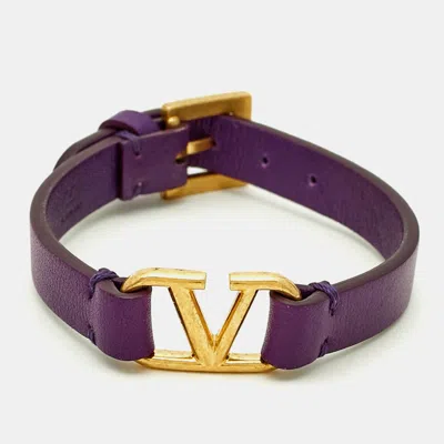 Pre-owned Valentino Garavani Vlogo Purple Leather Gold Tone Bracelet