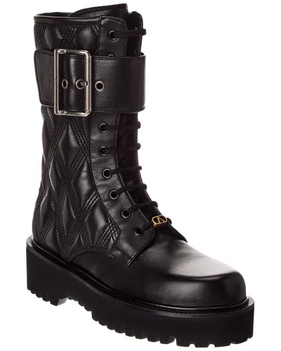Valentino Garavani Valentino Vlogo Quilted Leather Boot In Black